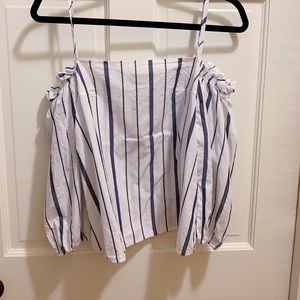 Navy + white stripe, skinny straps, puffy sleeves